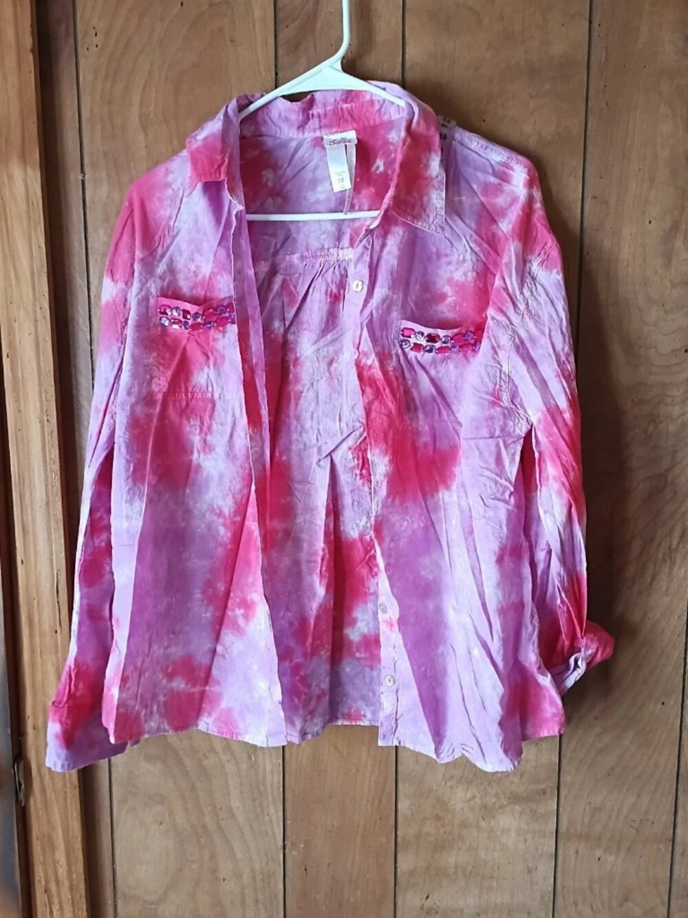 Justice Girls Size 20 Pink Tie Dye Button Front Cotton Shirt NWT